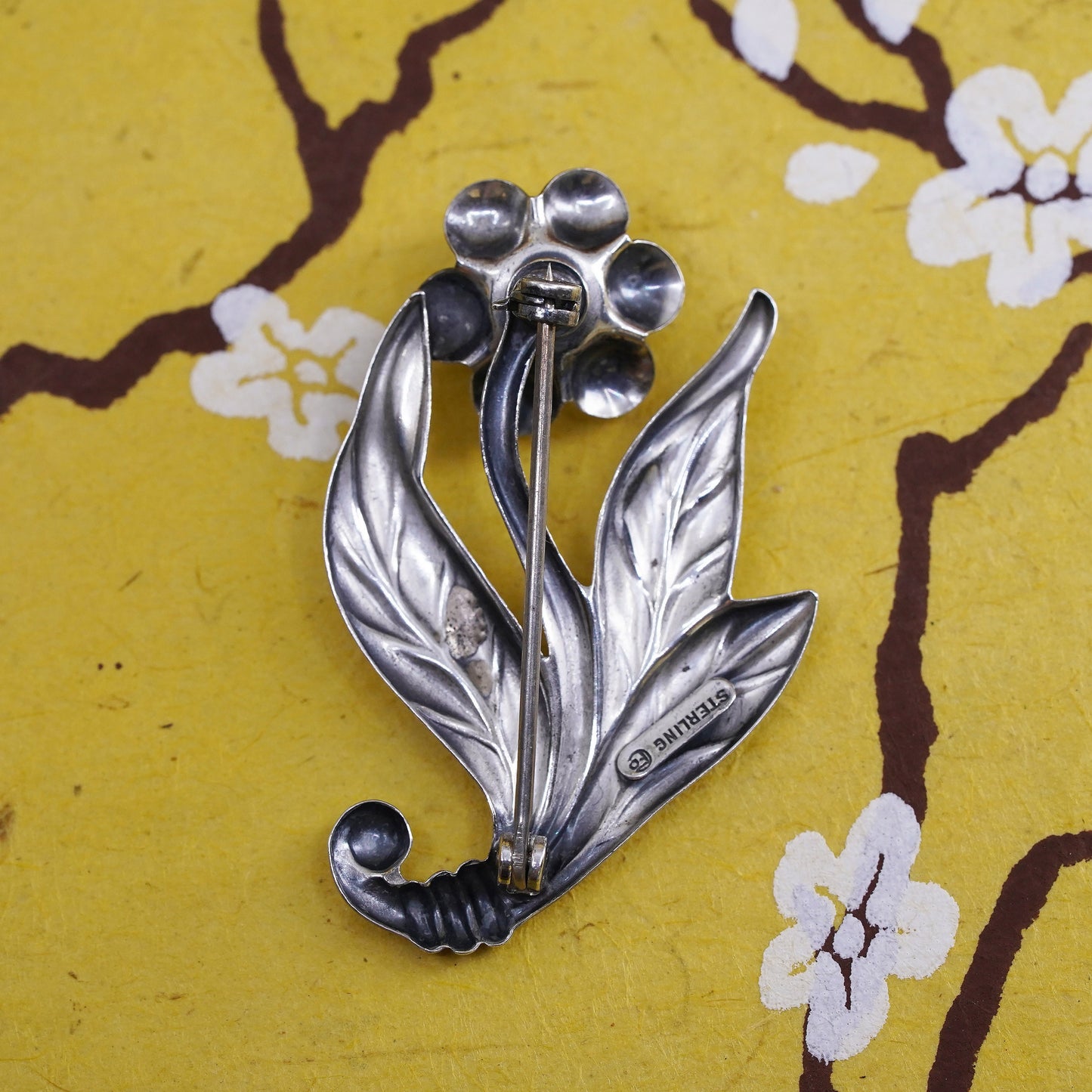 Vintage handmade sterling 925 silver rose flower brooch