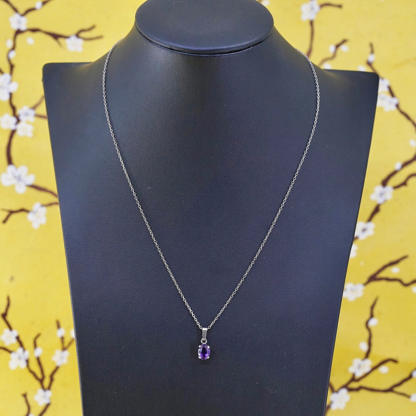 18", sterling silver handmade necklace, 925 circle chain with amethyst pendant