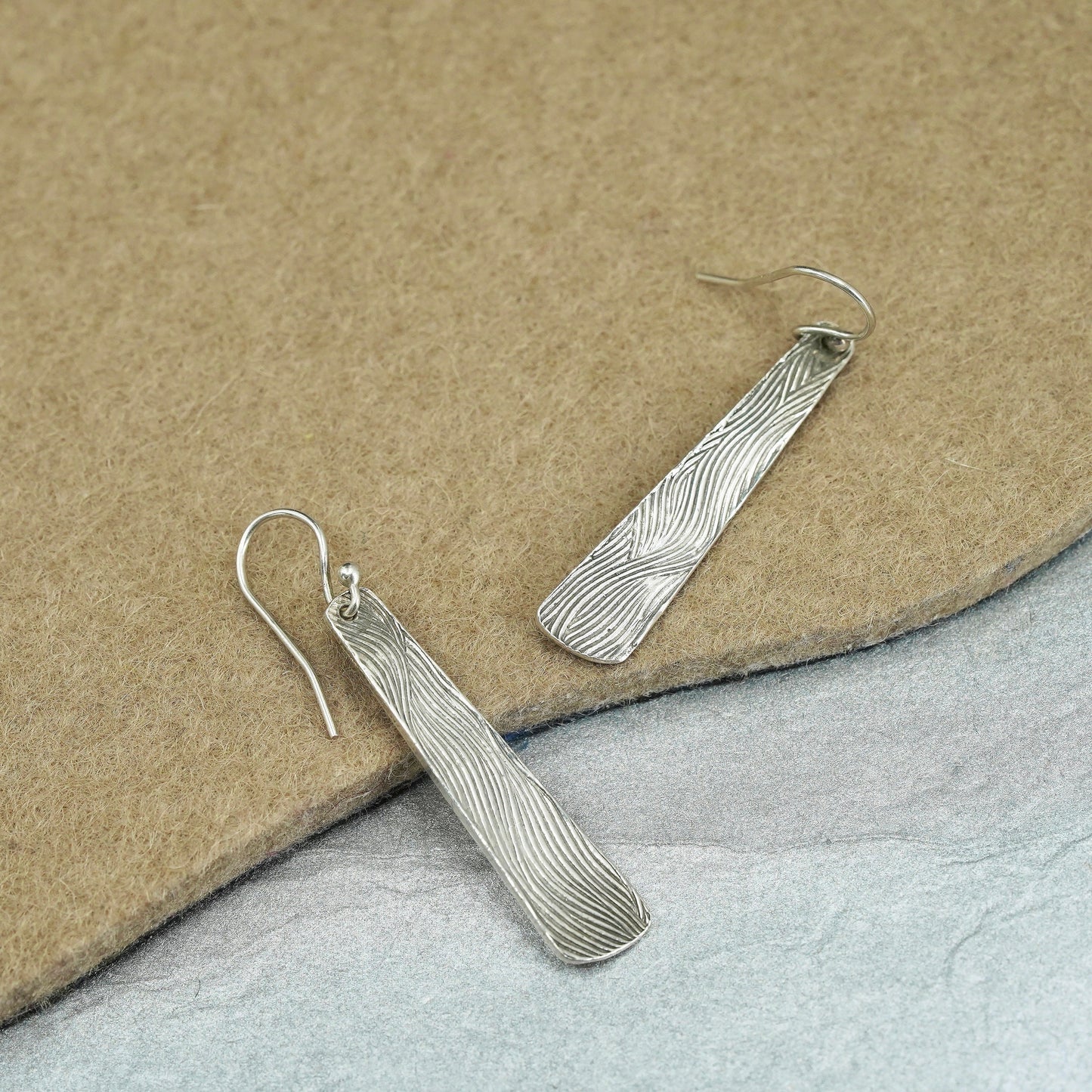 Vintage Sterling 925 silver handmade textured teardrop earrings