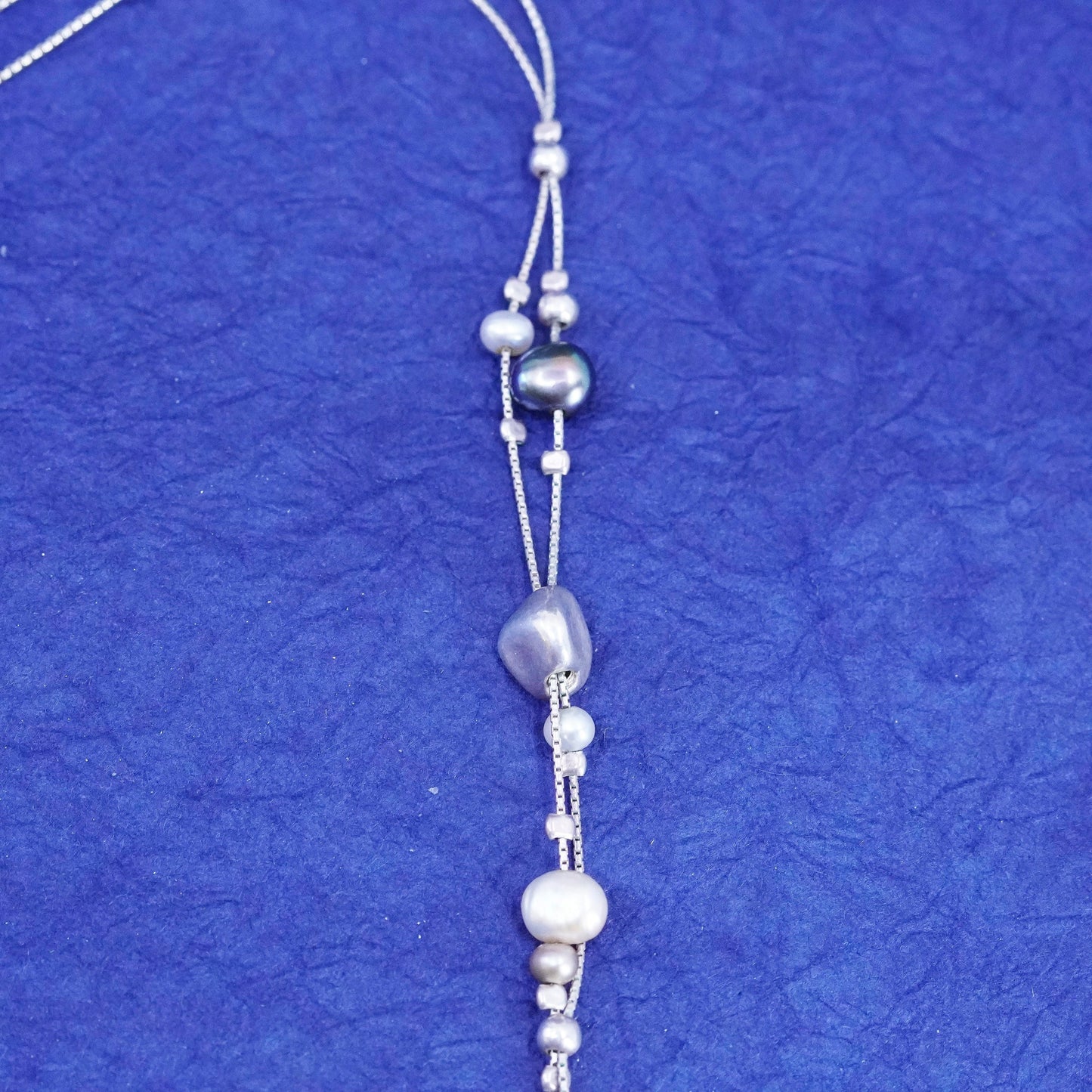 18”, Israel sterling silver necklace multi strands 925 snake chain pearl nugget