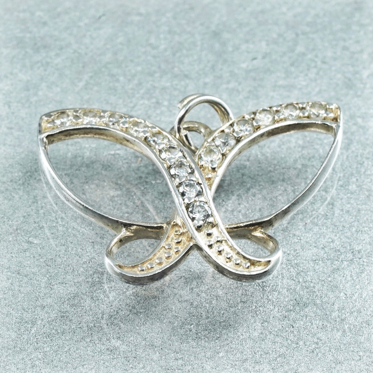 Vintage Sterling silver handmade charm, 925 butterfly pendant with cz