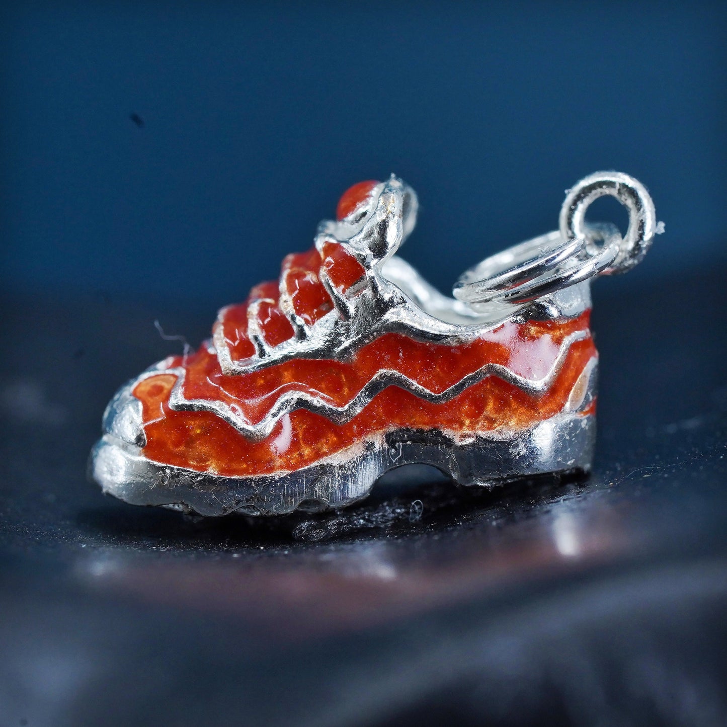 Vintage Sterling silver handmade pendant, 925 red sneaker shoe charm