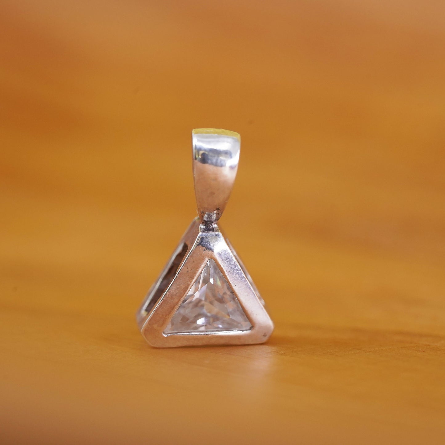 Vintage modern Sterling silver handmade pendant, 925 triangular Pendant with CZ