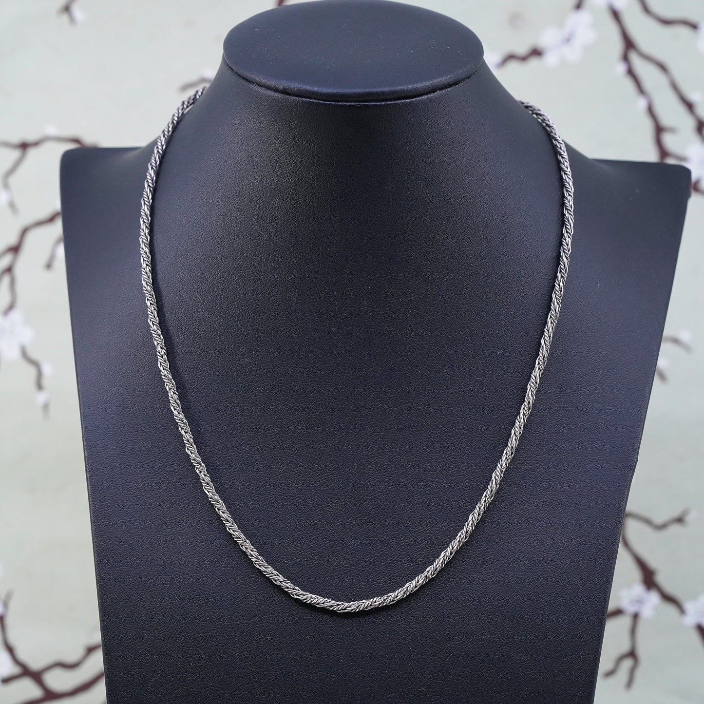 18", 3mm, vintage sterling silver handmade necklace, 925 twisted wheat chain