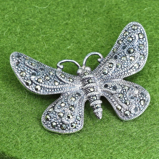 Vintage Sterling 925 silver handmade butterfly brooch with marcasite