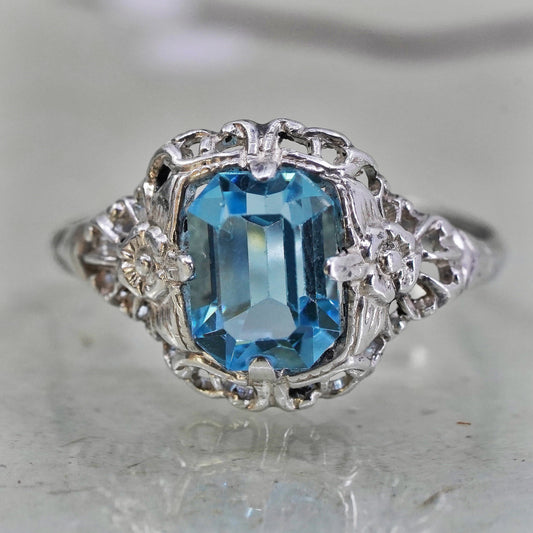 Size 6.5, 925 Sterling silver ring with blue Rhinestone, engagement ring