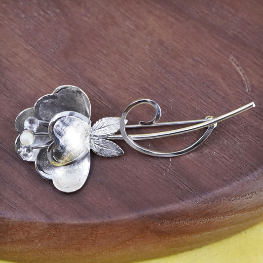 Vintage bond boyd sterling 925 silver flower shaped brooch with pearl