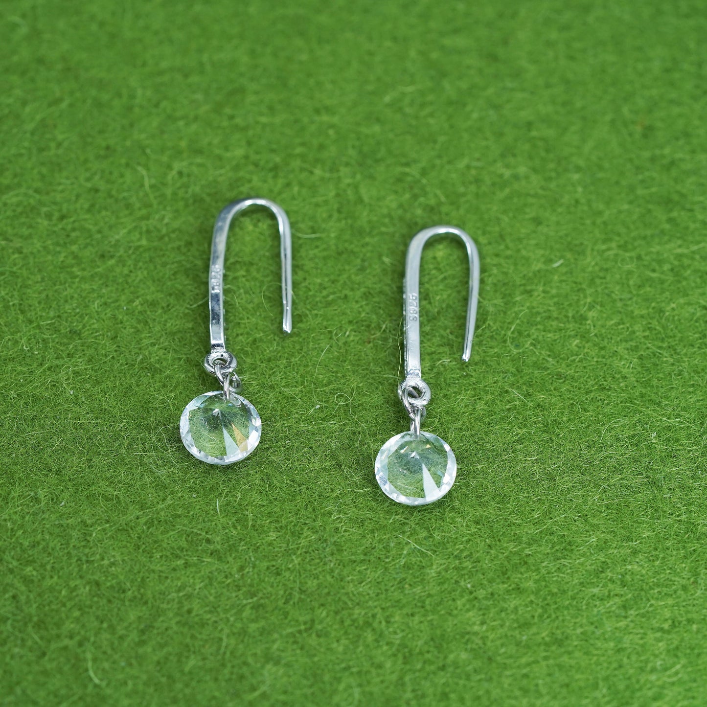 vintage sterling silver earrings, 925 silver hooks with clear cz, Huggie with clear Cz