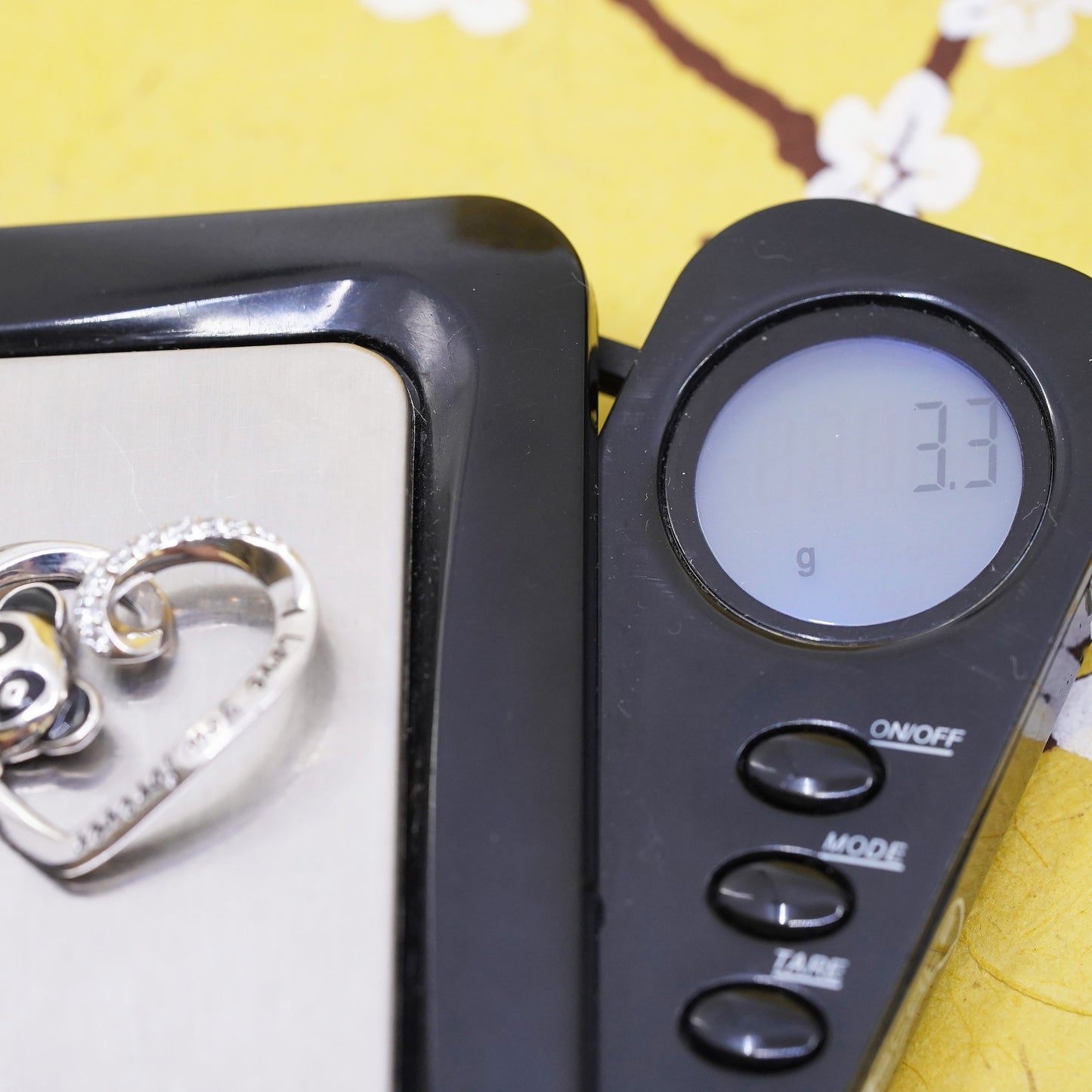 Vintage Sterling silver handmade pendant, 925 panda heart with enamel and CZ