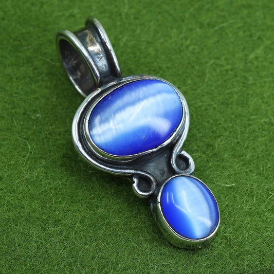 Vintage Mexico sterling 925 silver handmade pendant with blue tiger eye