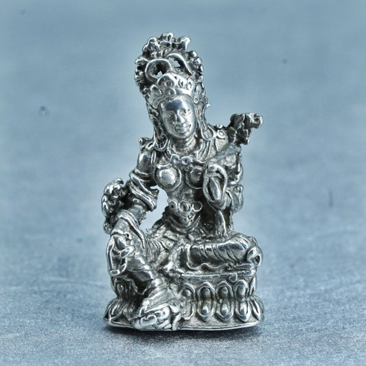 Vintage Indian oxidized Sterling 925 silver handmade pendant, Hindu goddess