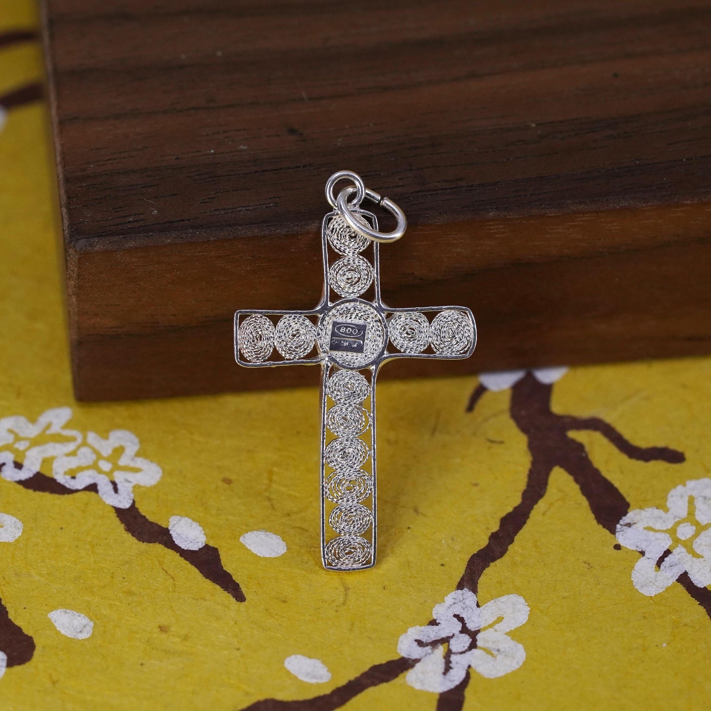 Vintage Sterling silver handmade pendant, 800 filigree cross