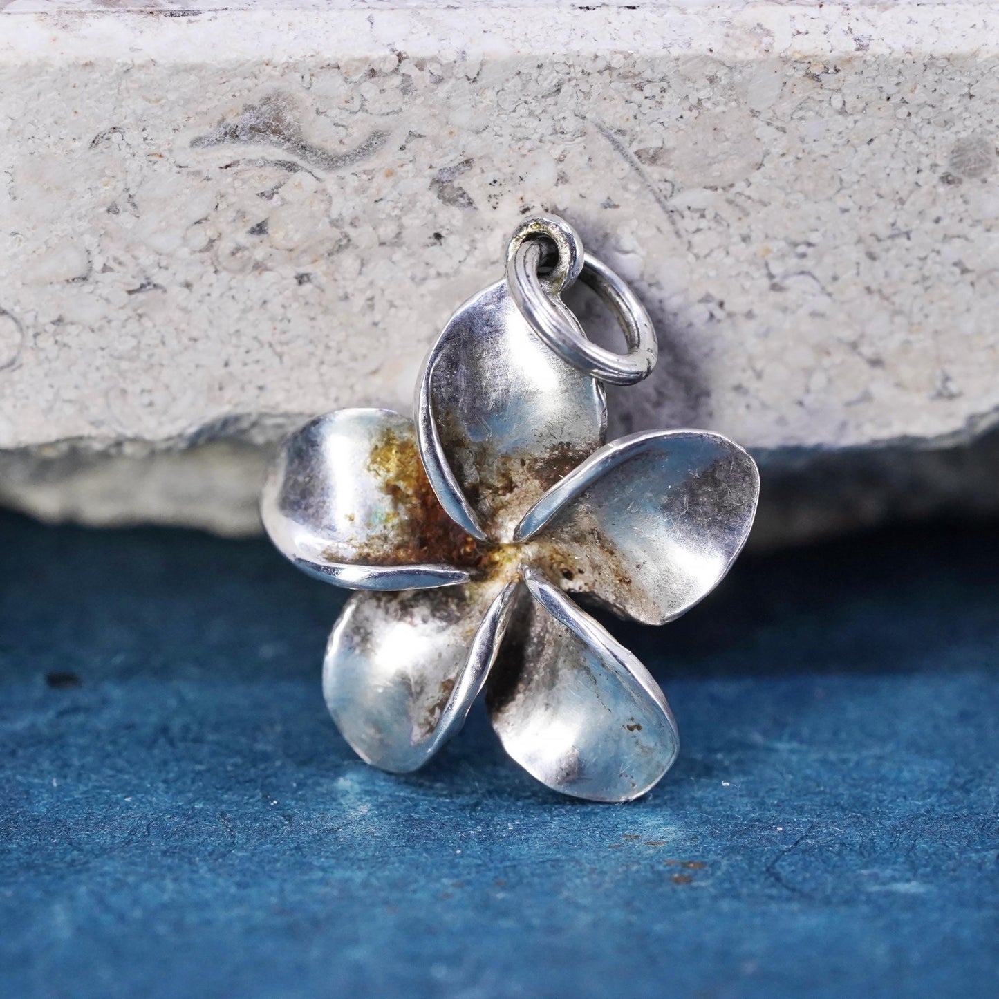 Vintage Sterling silver handmade pendant, 925 plumeria flower