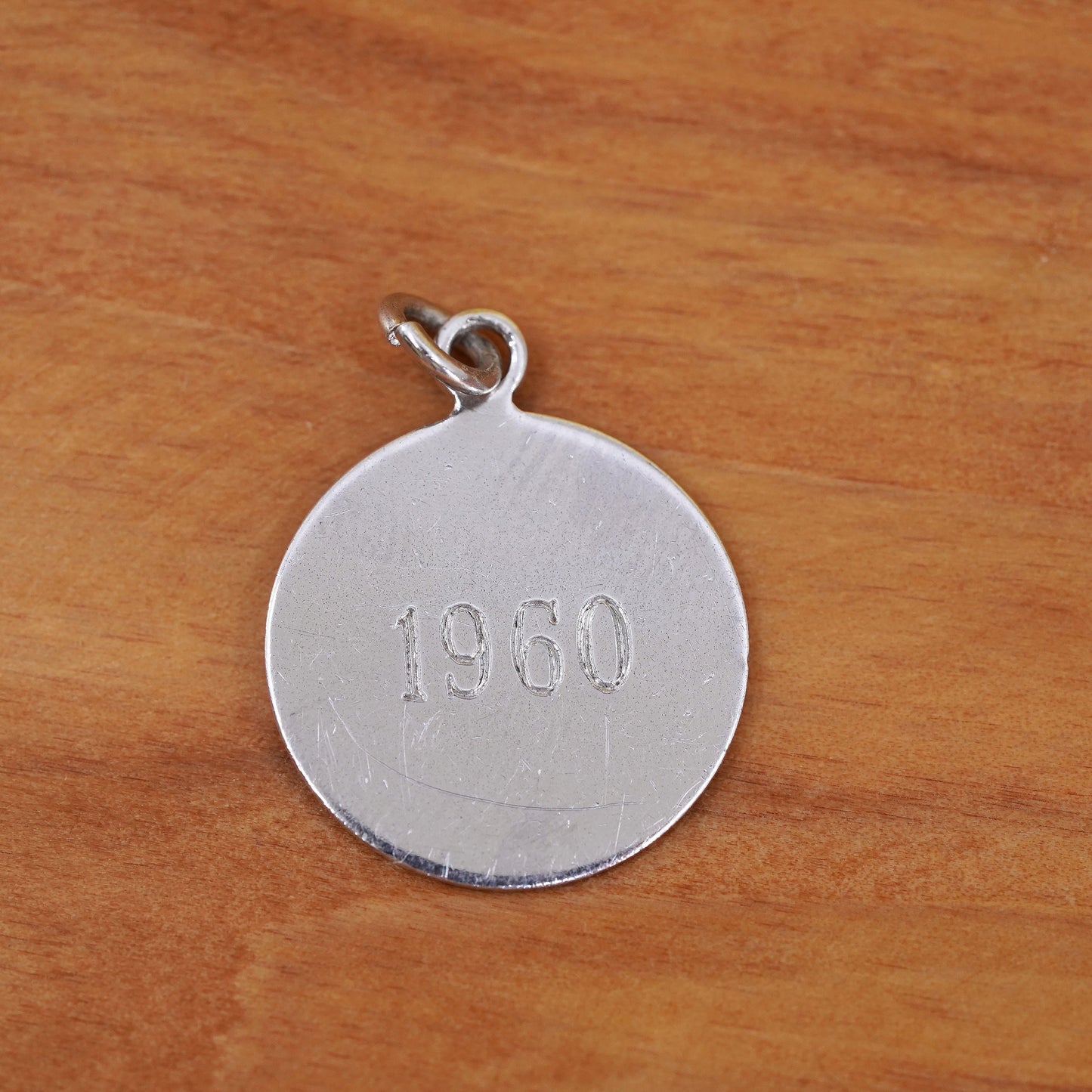 Vintage Sterling silver handmade tag charm engraved 1960, 925 pendant