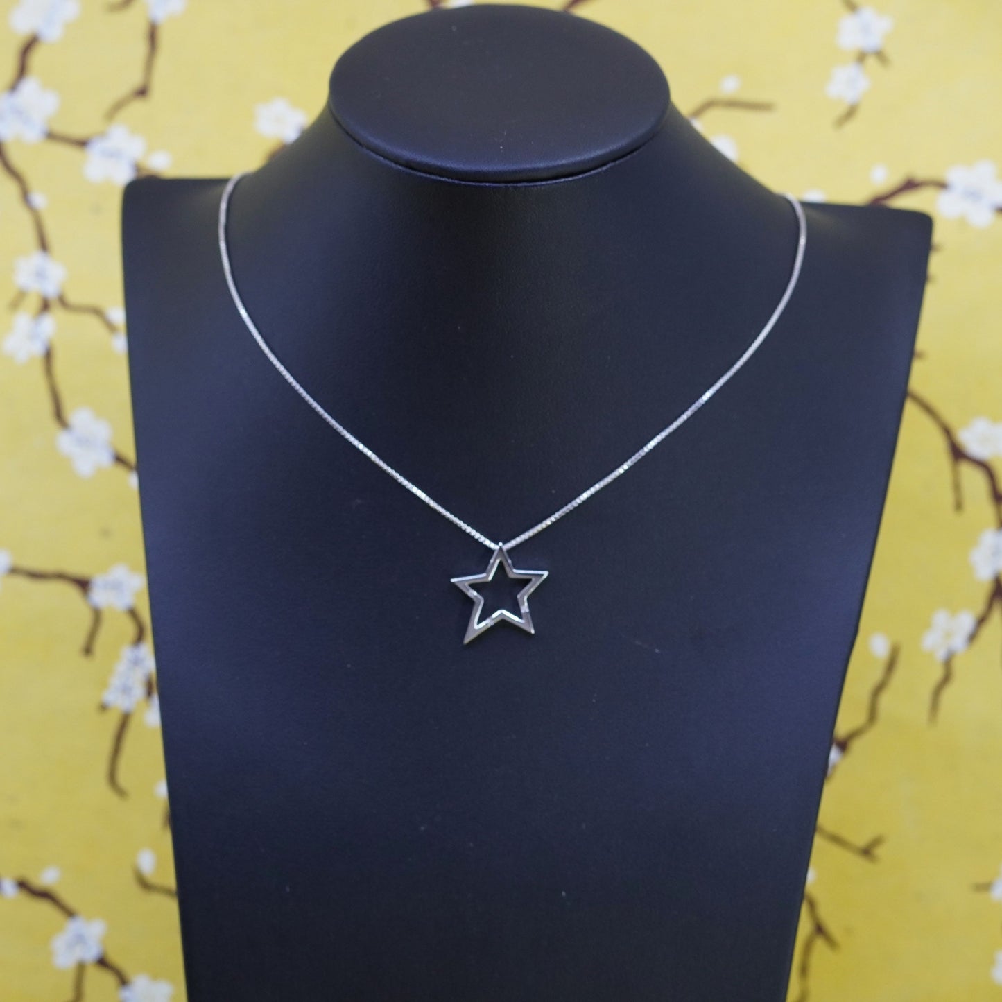 16+2”, vintage sterling 925 Silver box chain necklace with star pendant and cz