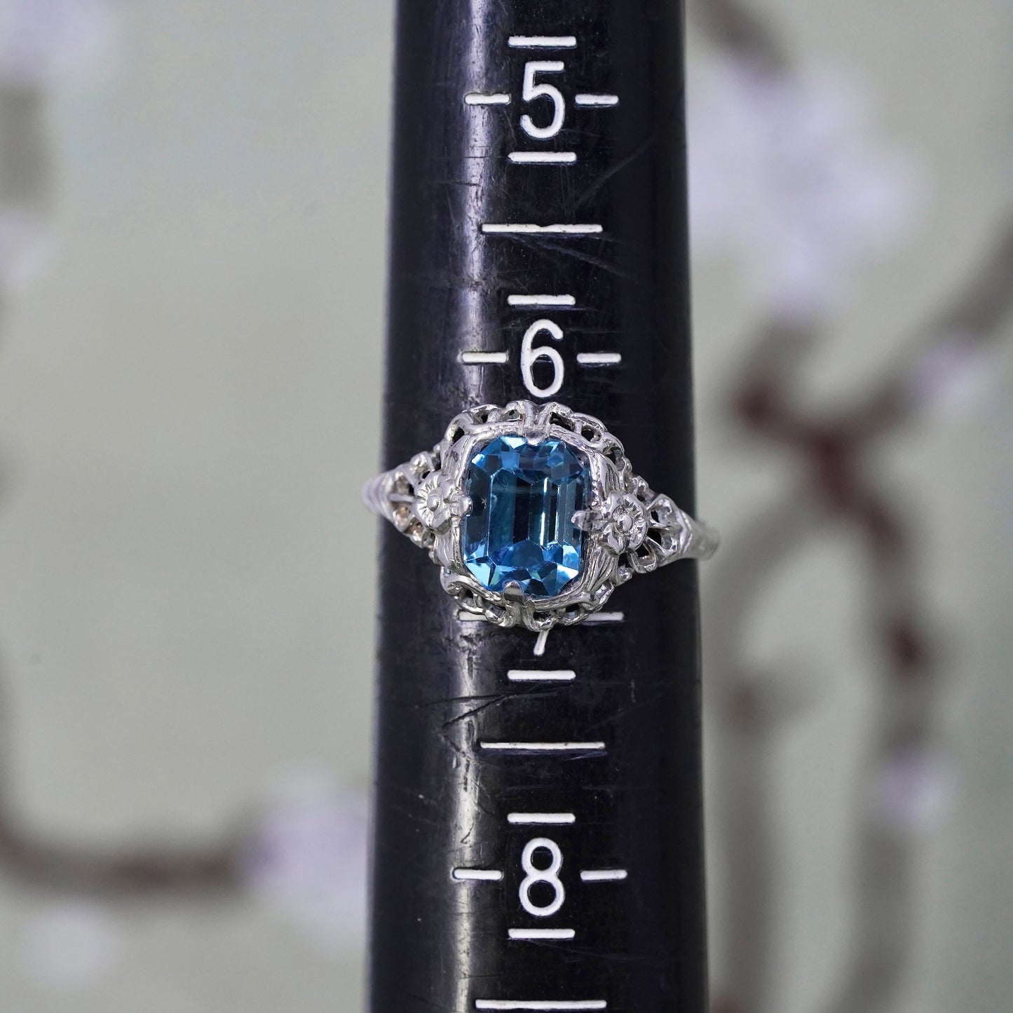 Size 6.5, 925 Sterling silver ring with blue Rhinestone, engagement ring