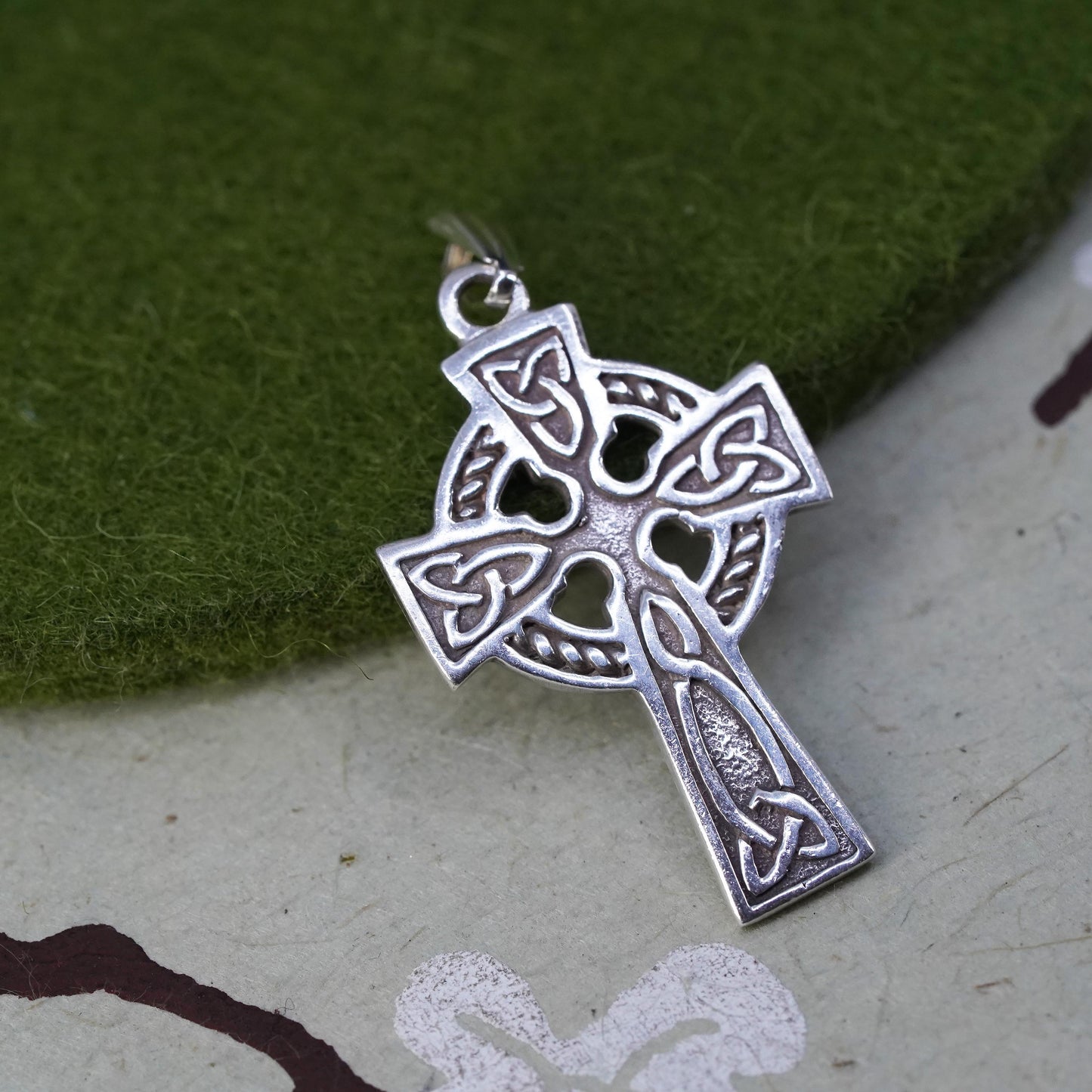 Vintage European sterling silver handmade pendant, 925 Irish Celtic cross