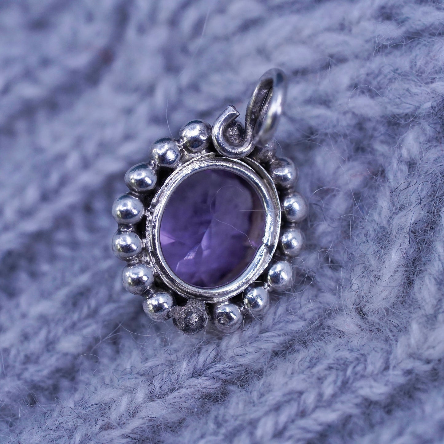 Vintage Sterling silver handmade pendant, 925 oval with amethyst and beads