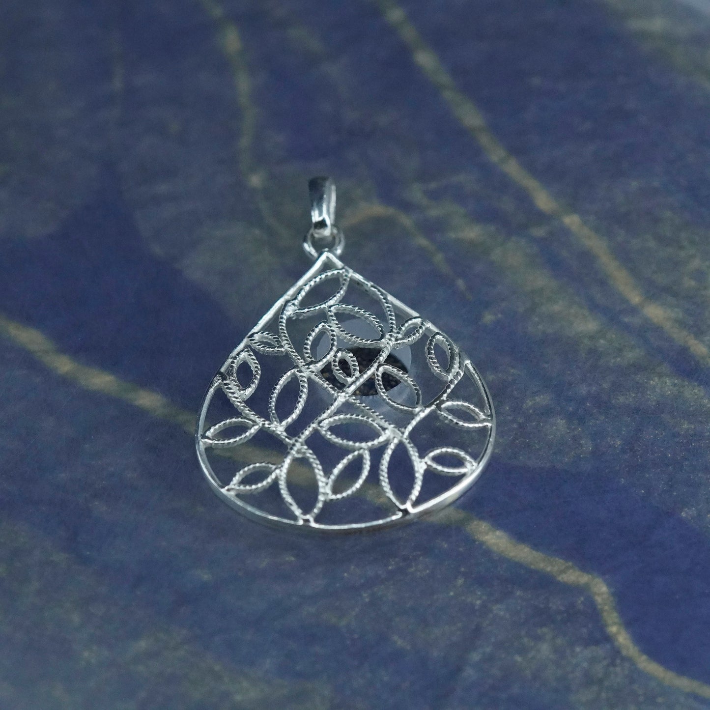 Vintage Sterling silver Handmade pendant, 925 filigree teardrop