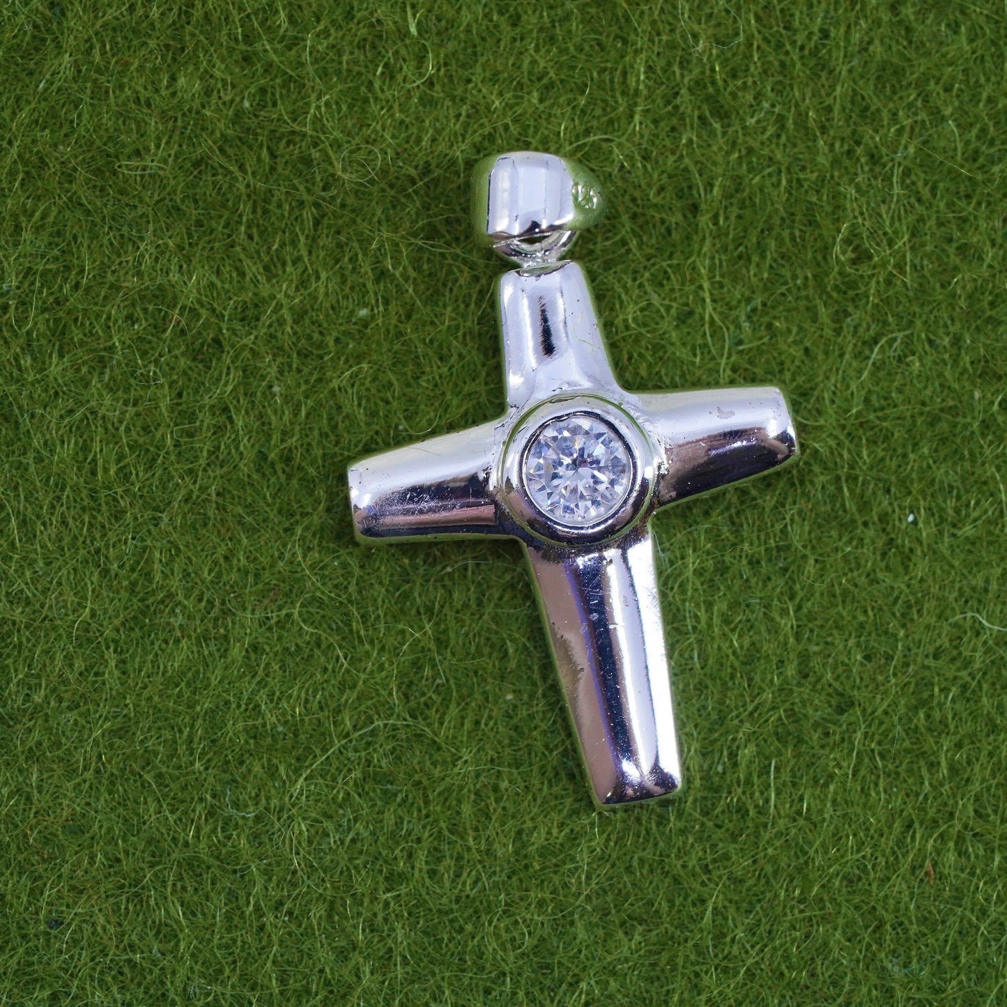 Vintage sterling silver pendant, 925 cross handmade pendant with Cz