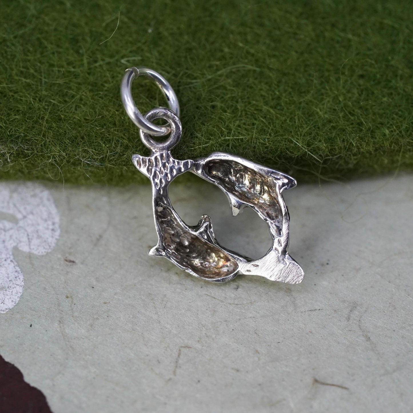 Vintage sterling silver double dolphin pendant, 925 charm