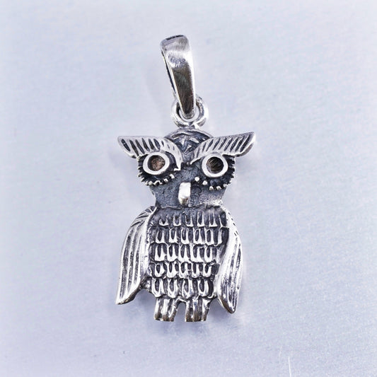 Vintage sterling 925 silver handmade owl Halloween pendant charm