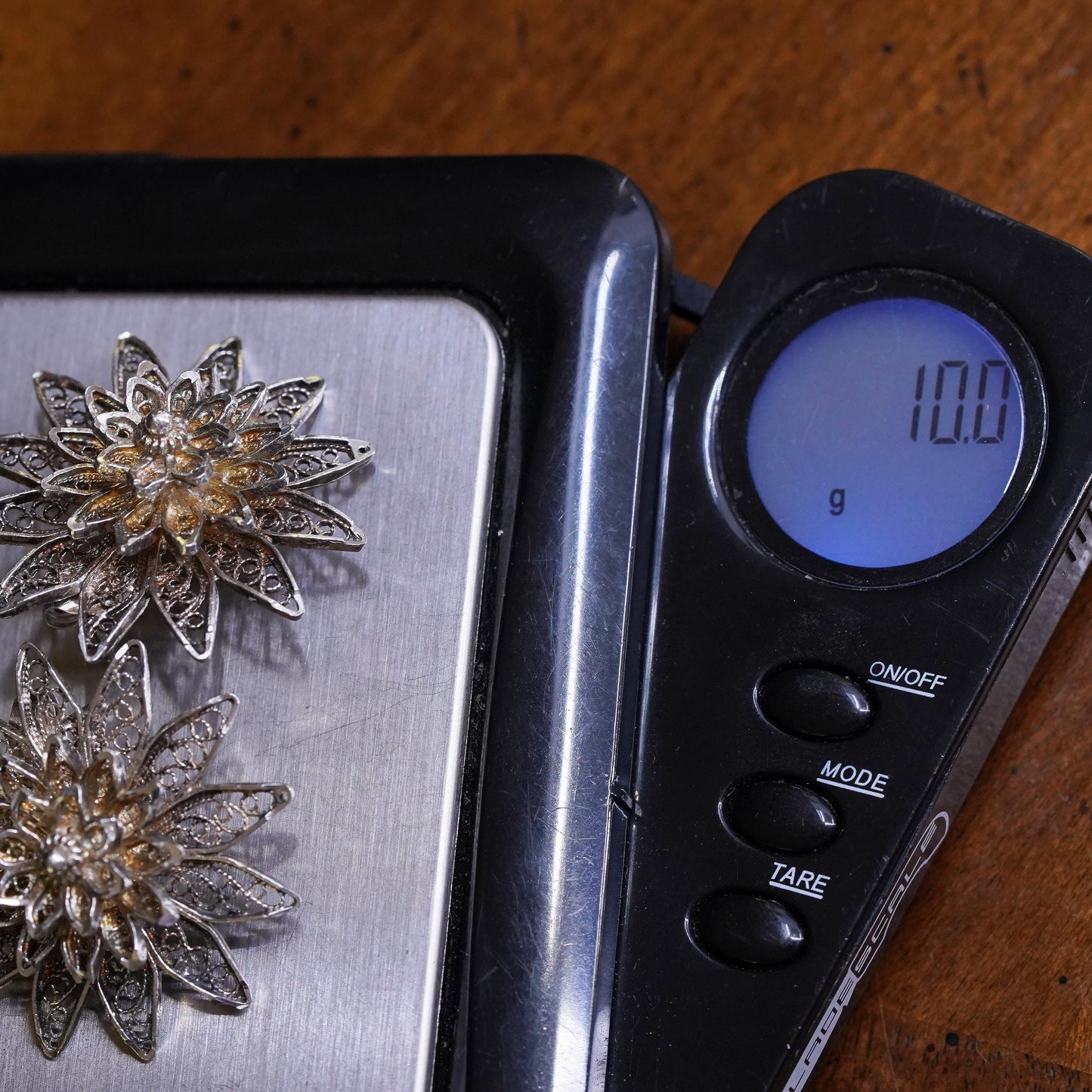 Vintage sterling silver handmade earrings, 925 filigree flower studs