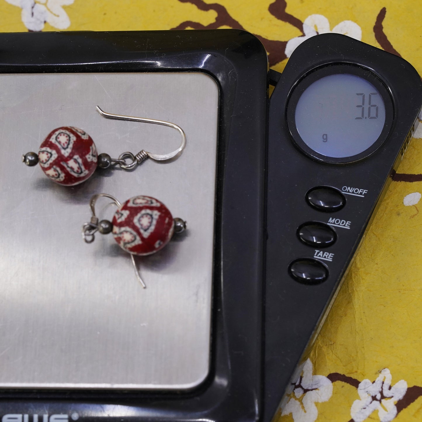 Vintage Sterling 925 silver handmade earrings with red textured beads