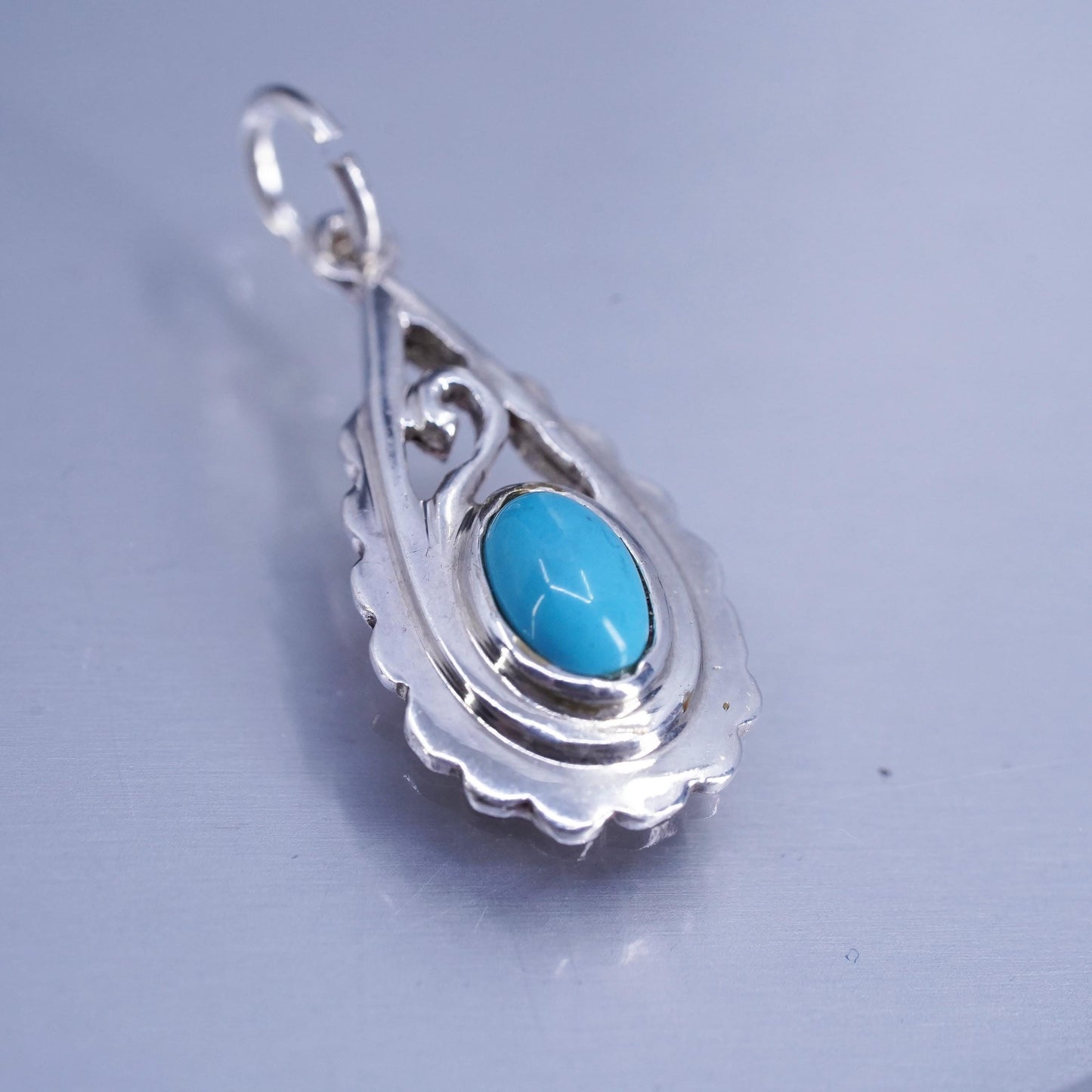 Vinatge southwestern sterling 925 silver teardrop charm pendant with turquoise