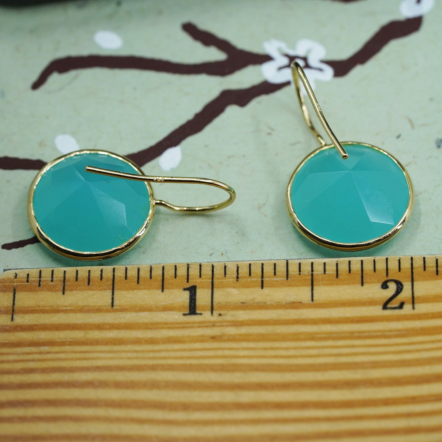 Vintage vermeil yellow gold over Sterling 925 silver earrings with Chalcedony