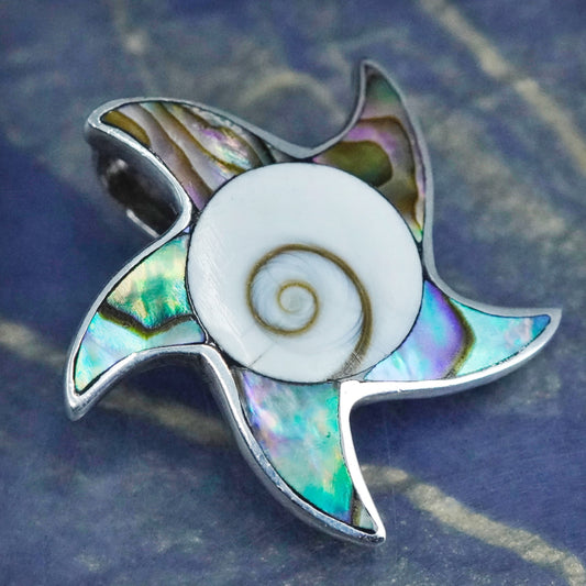 Sterling silver handmade pendant, 925 starfish charm with Shiva Eye abalone