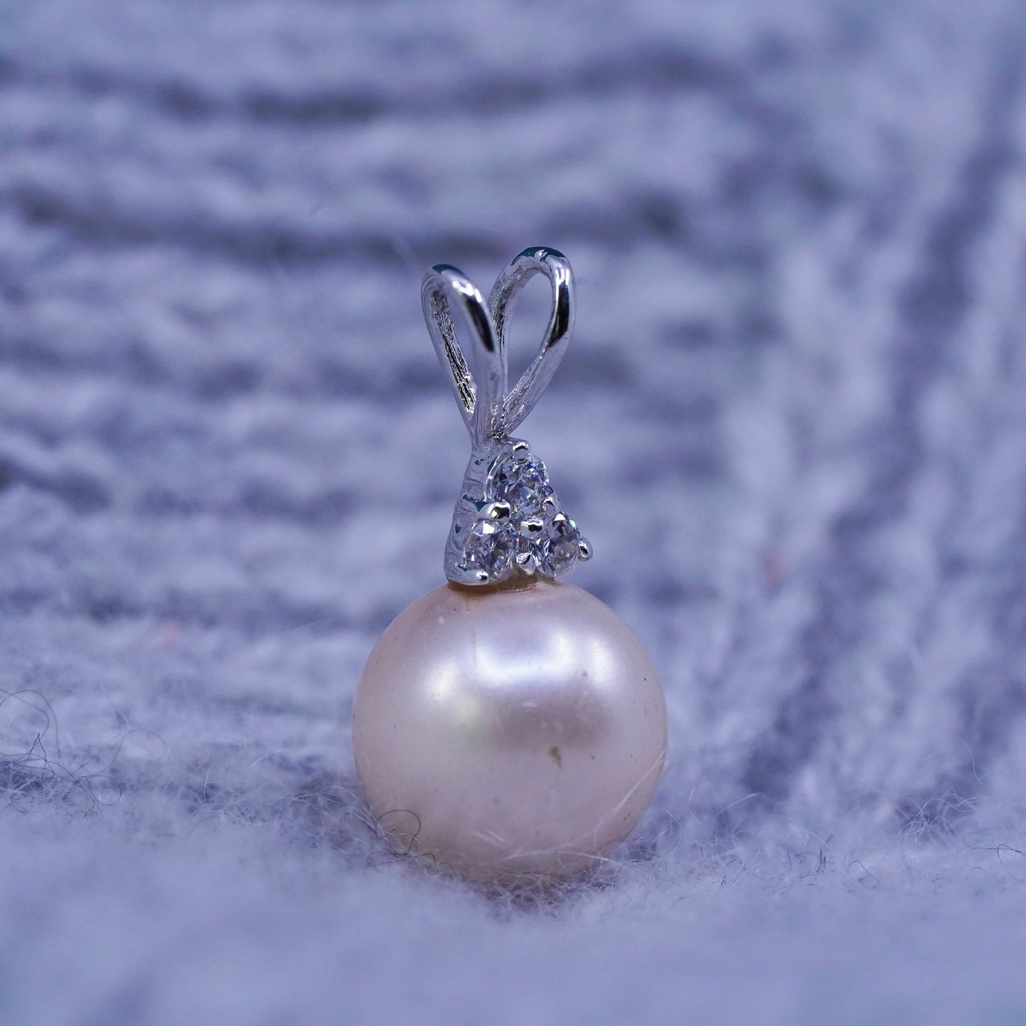 Vintage Sterling 925 silver handmade pendant with pink pearl and cz around