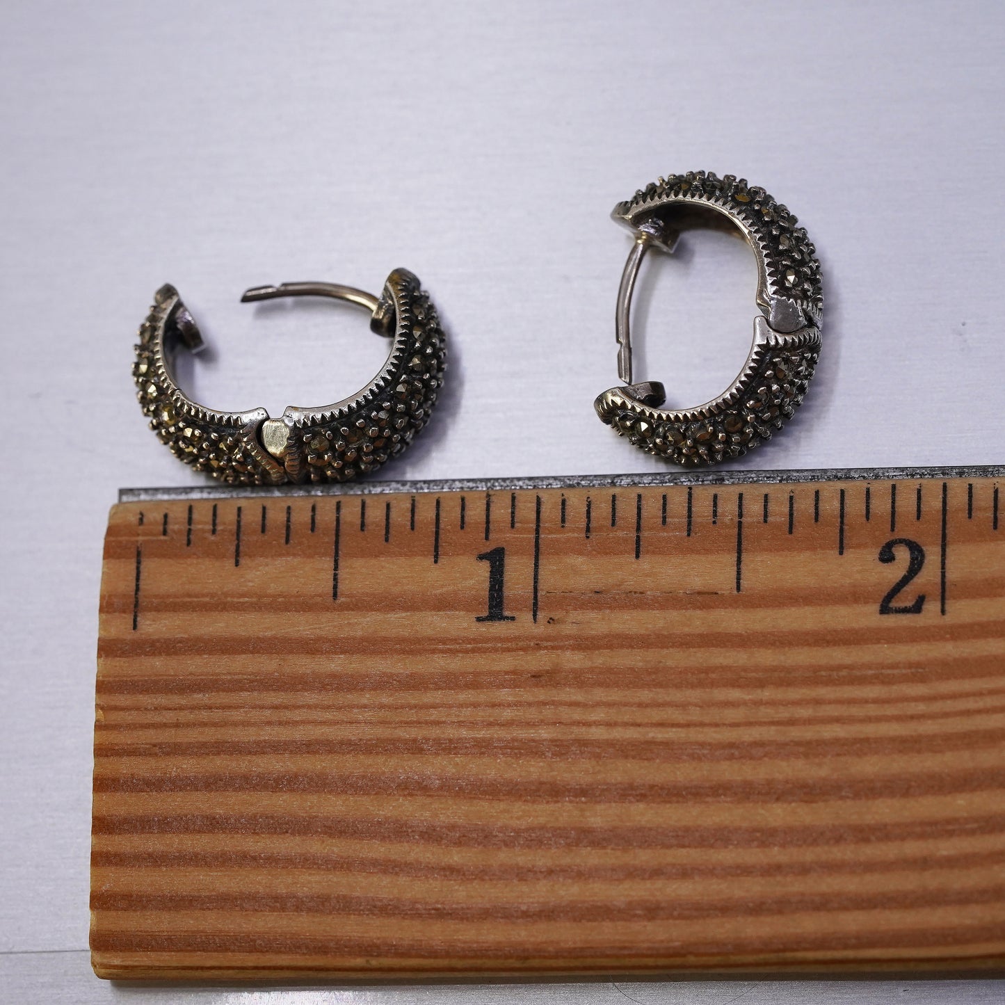 Vintage Judith Jack Sterling silver earrings, 925 huggie Hoops with marcasite