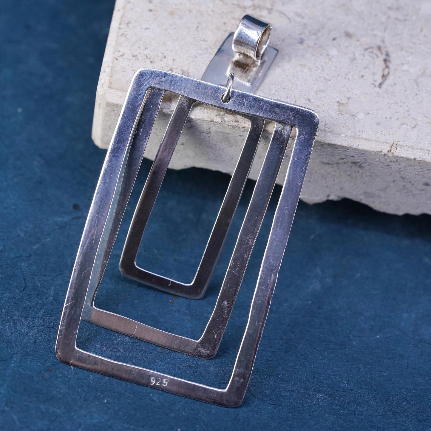 vintage Sterling silver handmade pendant, 925 triple rectangular pendant