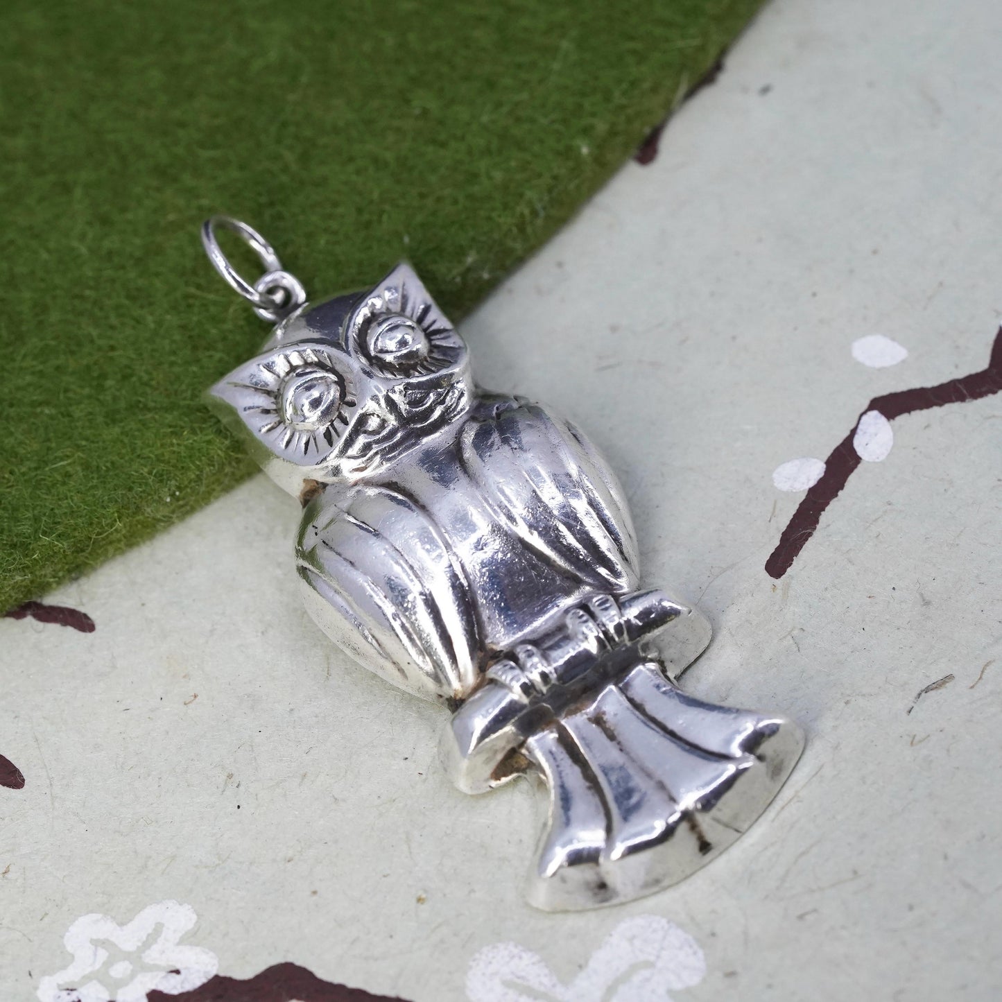 Vintage Sterling 925 Silver handmade owl bird pendant