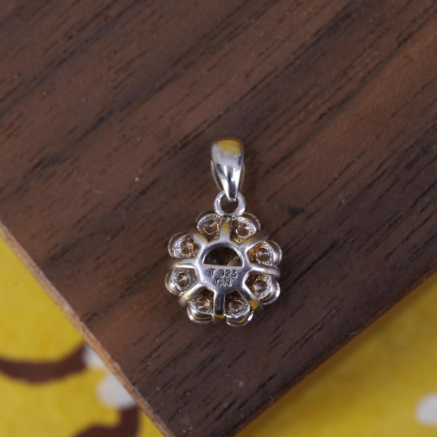 Vintage Sterling silver handmade flower pendant, 925 charm with Cz