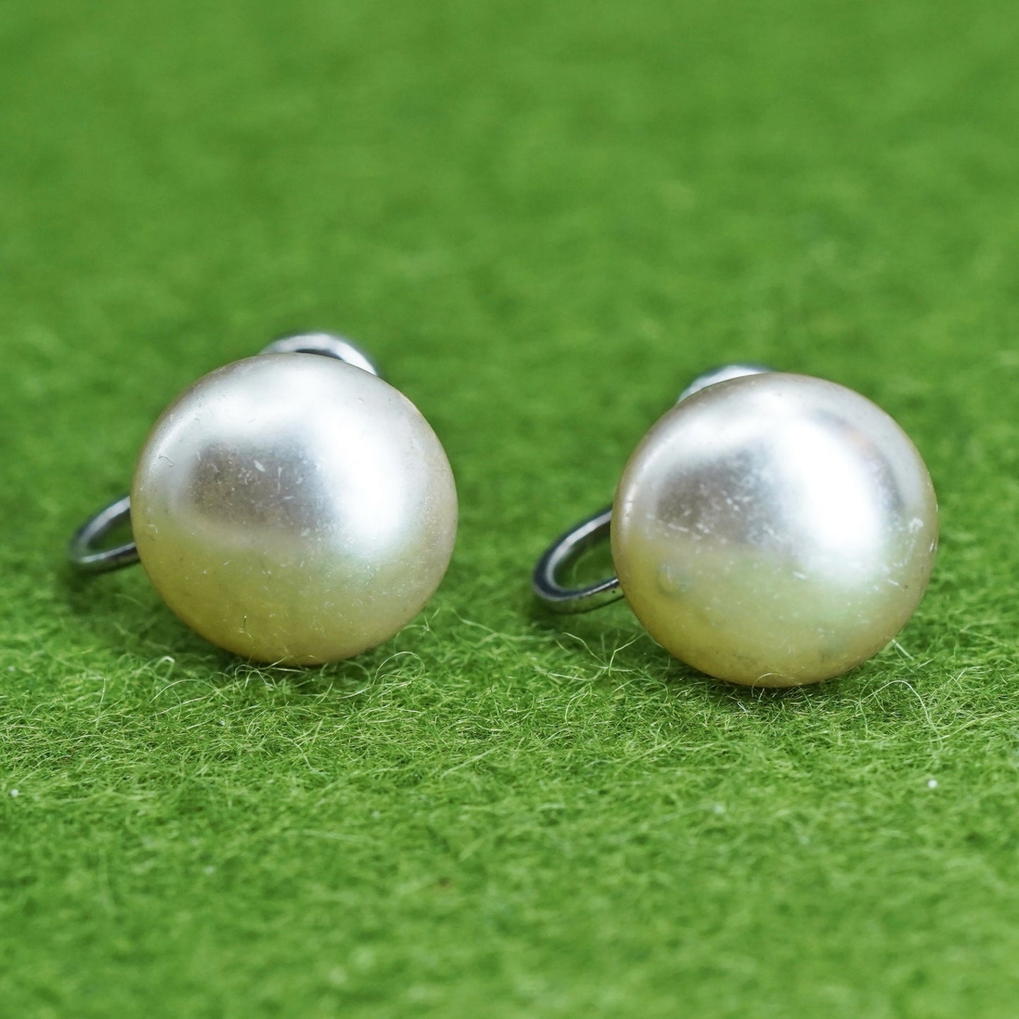 Vintage sterling 925 silver handmade earrings screw back with faux pearl