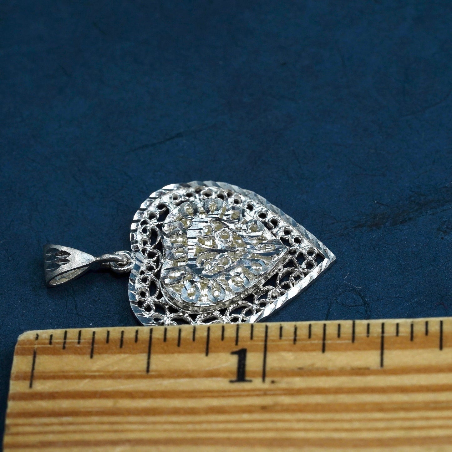 Vintage Sterling silver handmade pendant, 925 silver filigree heart