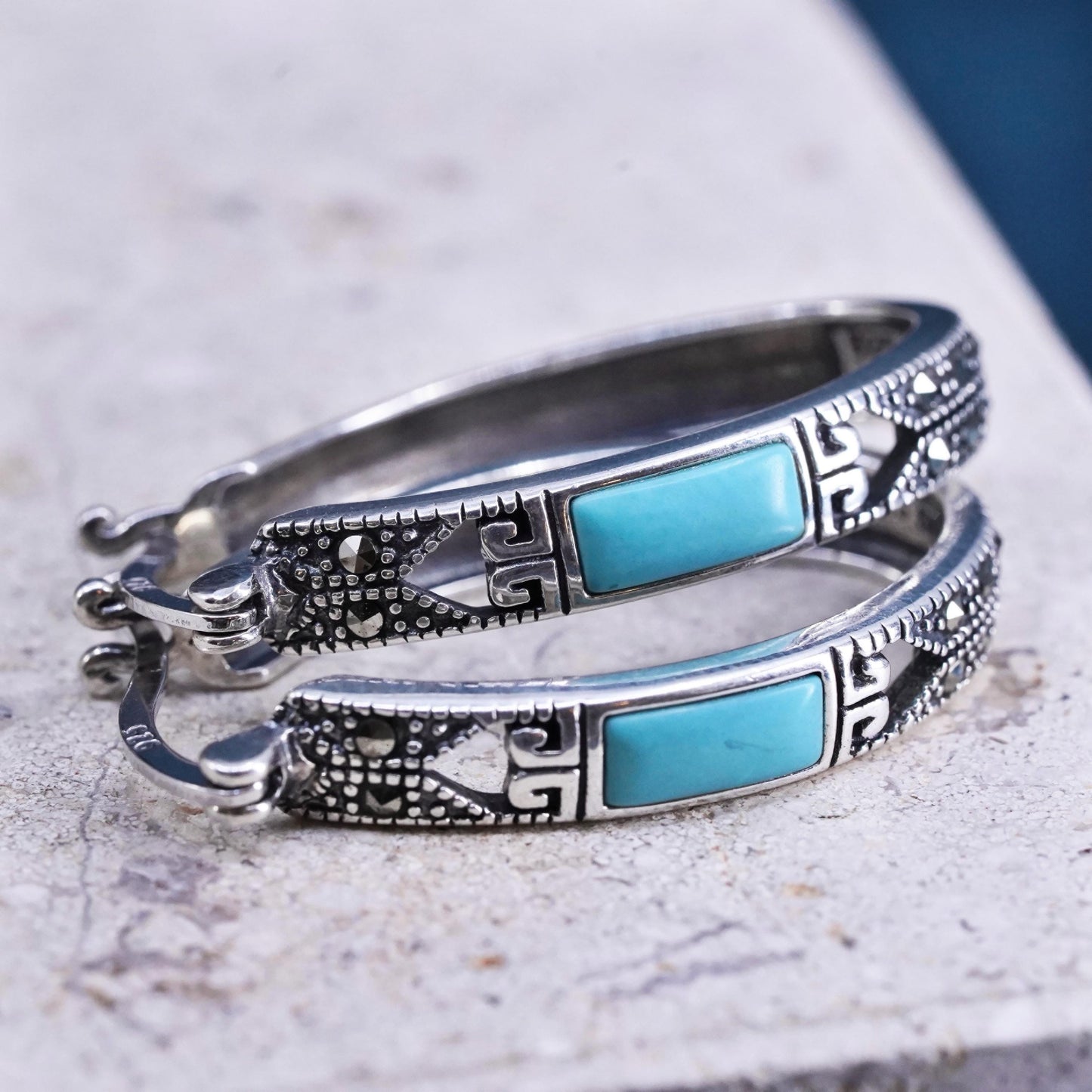 1.25", Mexican southwestern Sterling silver hoop earrings, 925 huggie turquoise