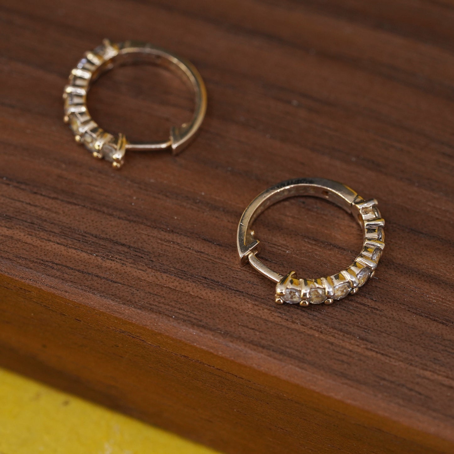 0.5", vintage vermeil gold over Sterling silver earrings, 925 huggie hoops w/ cz