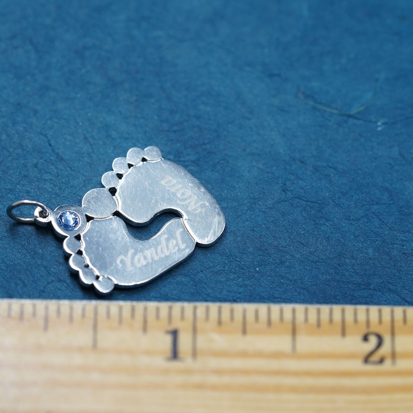 Sterling silver handmade pendant, 925 baby footprint charm engraved Nora Yandel