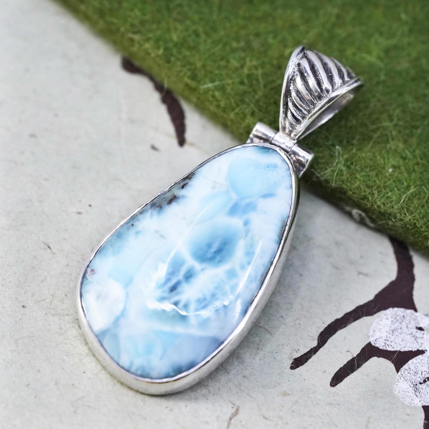 Vintage southwestern sterling 925 silver handmade pendant with Larimar