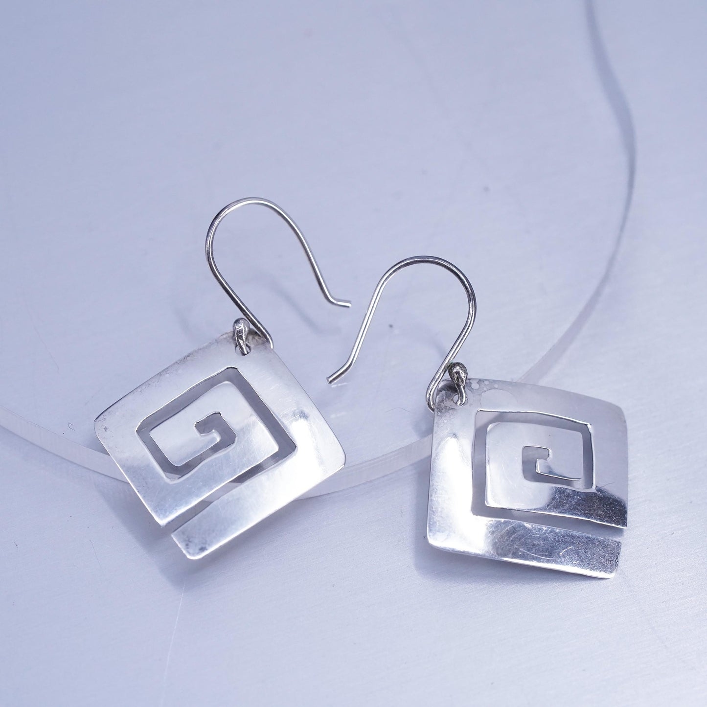 Vintage Sterling 925 silver handmade swirly square earrings