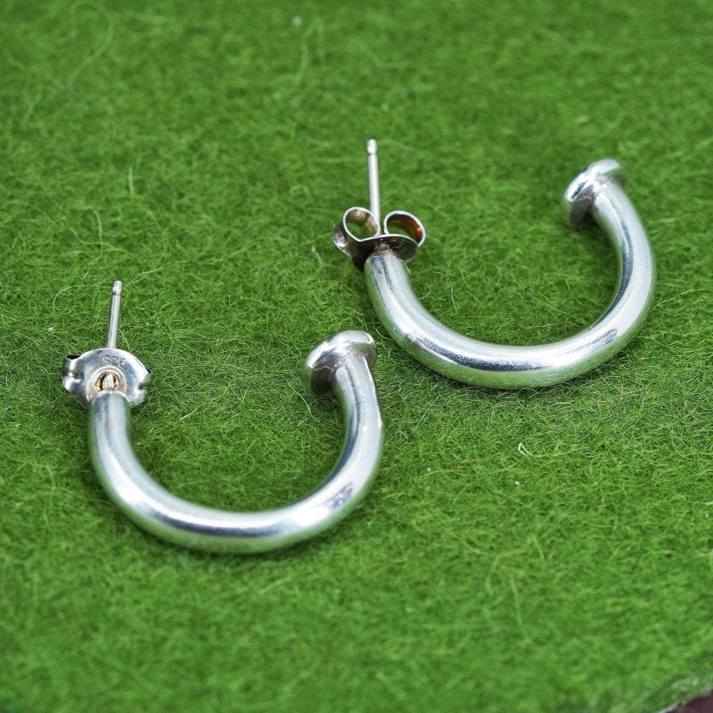 0.75", Vintage sterling silver wide hoops, 925 silver bold huggie earrings