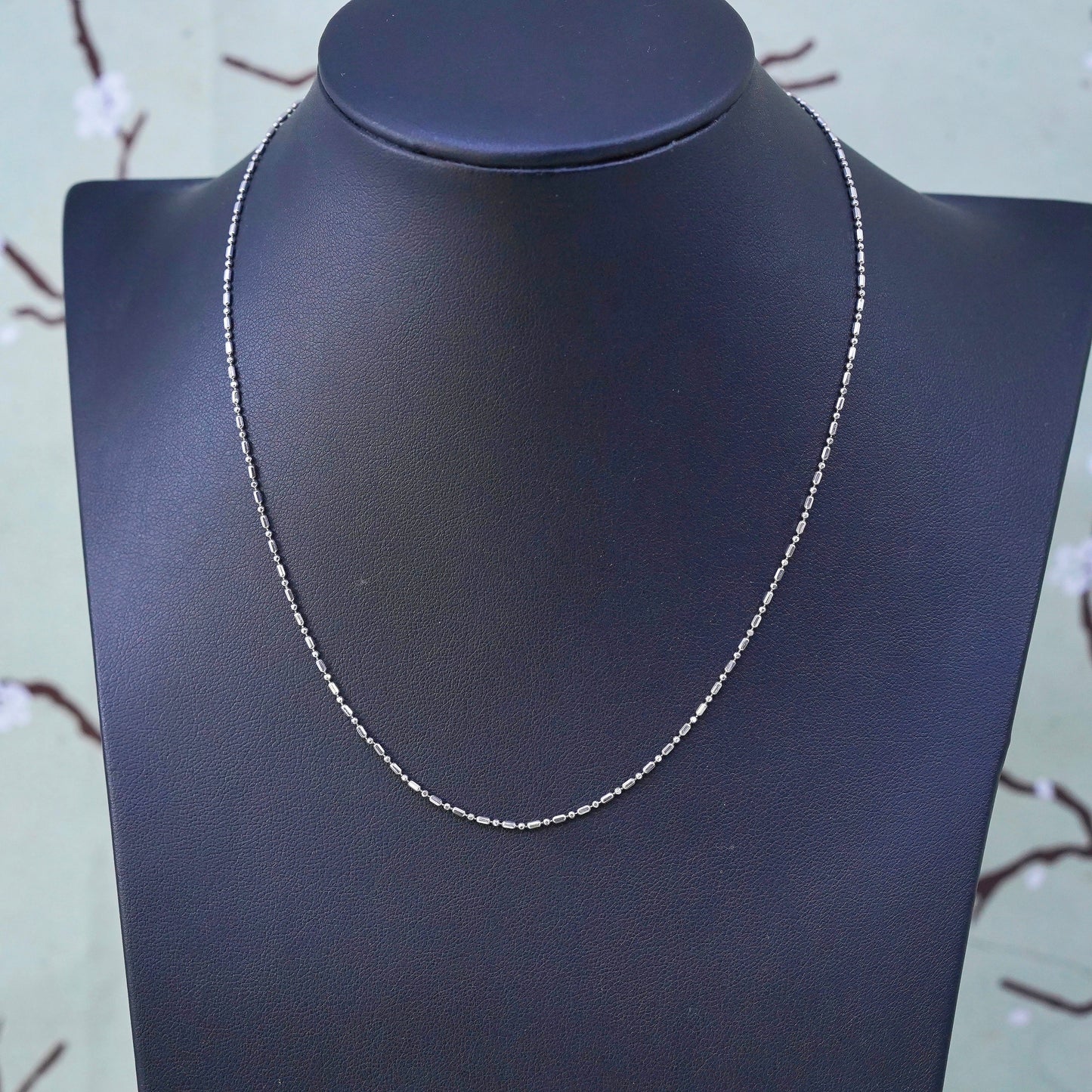 16", 1mm, Vintage sterling silver beads chain, 925 necklace