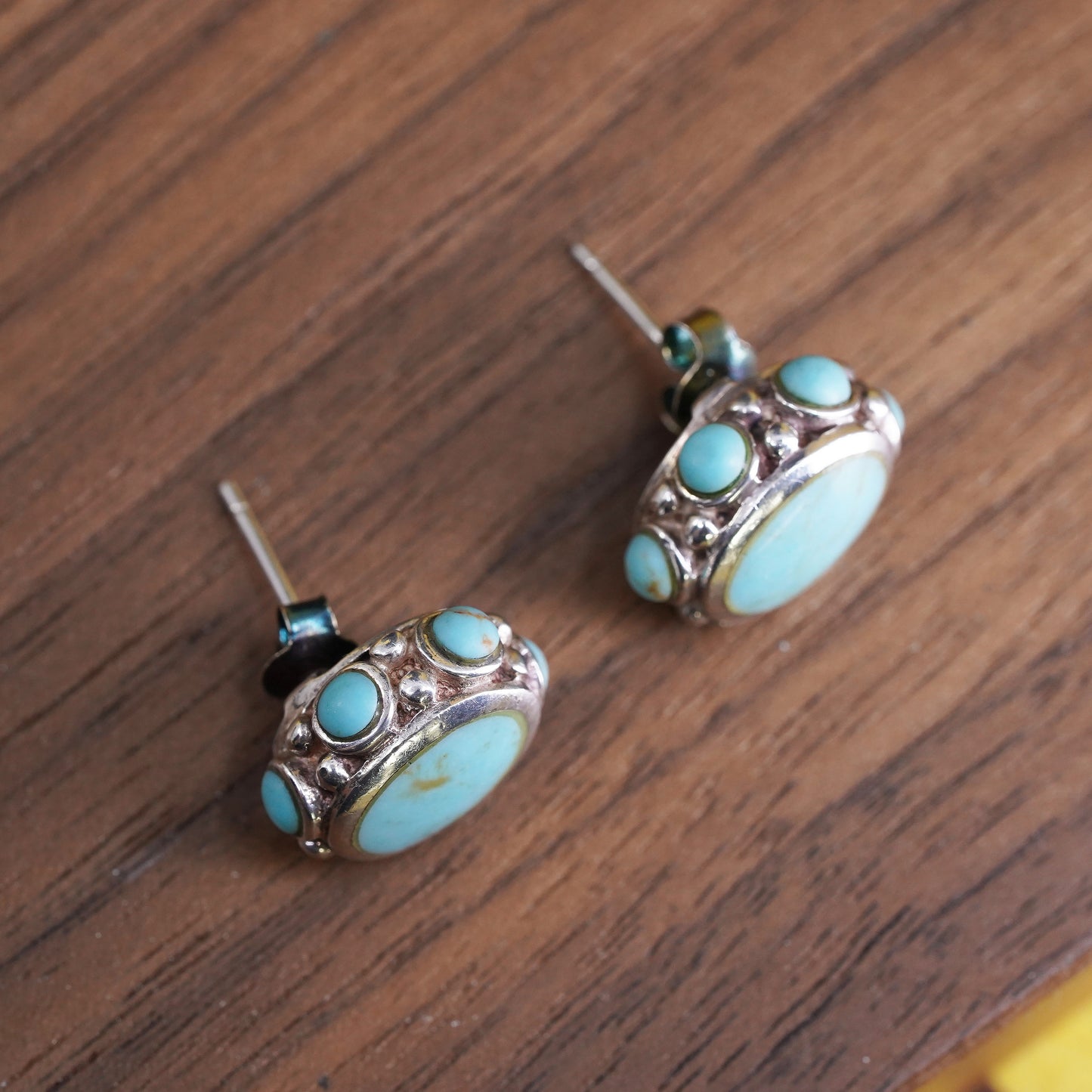 southwestern Sterling Silver Native American Earrings, 925 studs with turquoise