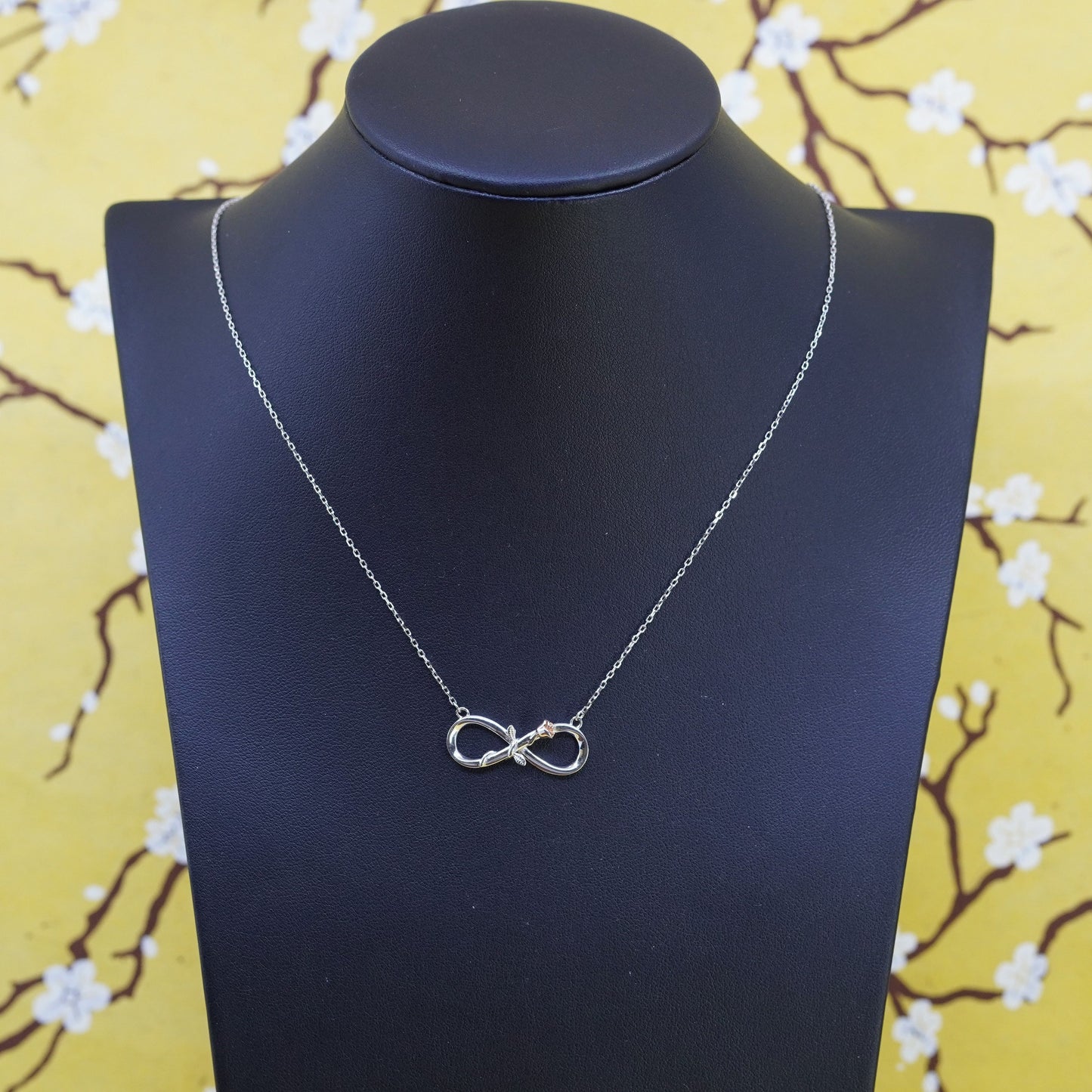 19+1”, Sterling silver necklace, 925 Circle chain infinity loop pendant rose