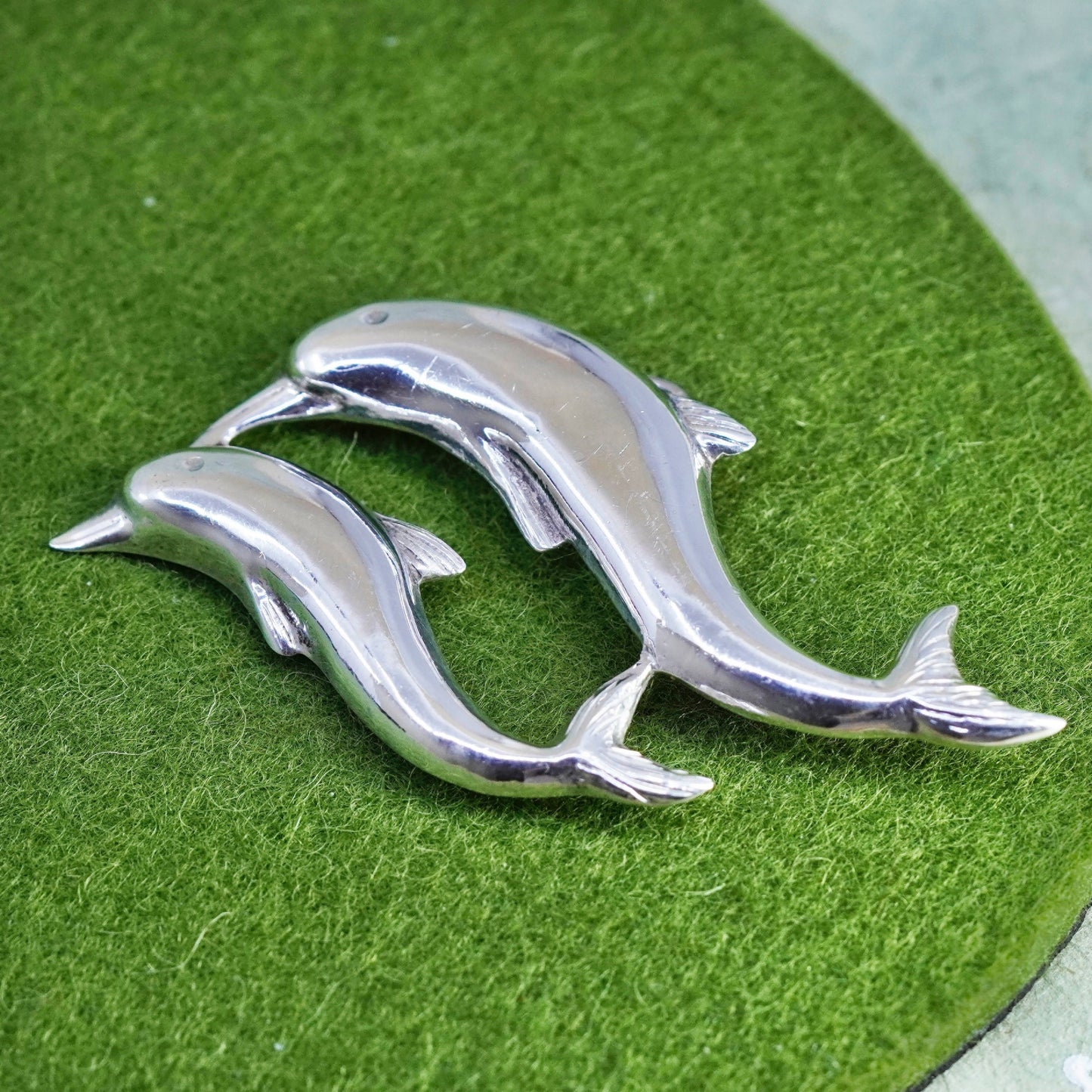 Vintage sterling silver handmade pendant, Mexico 925 Dolphins