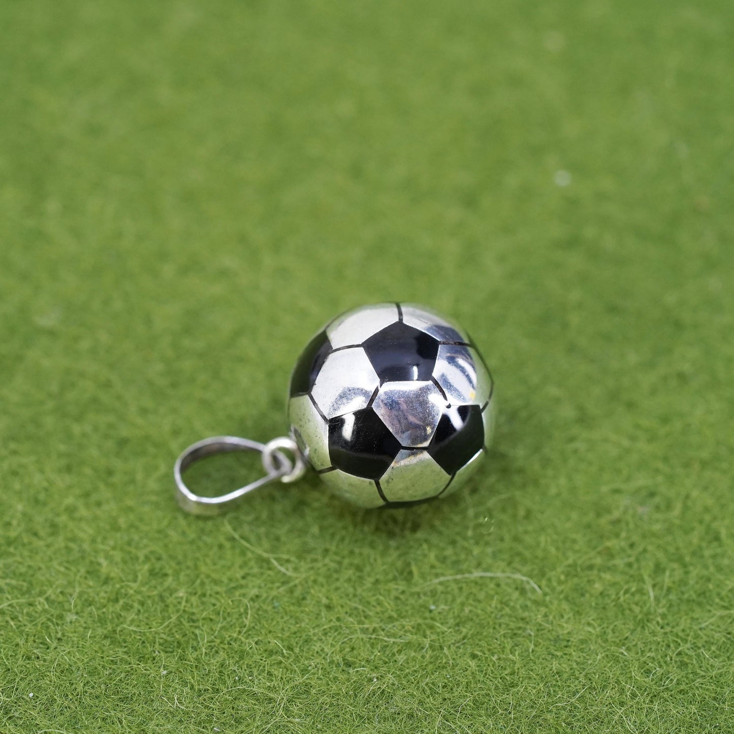 sterling silver pendant, 925 Mexico silver 3D football soccer charm enamel