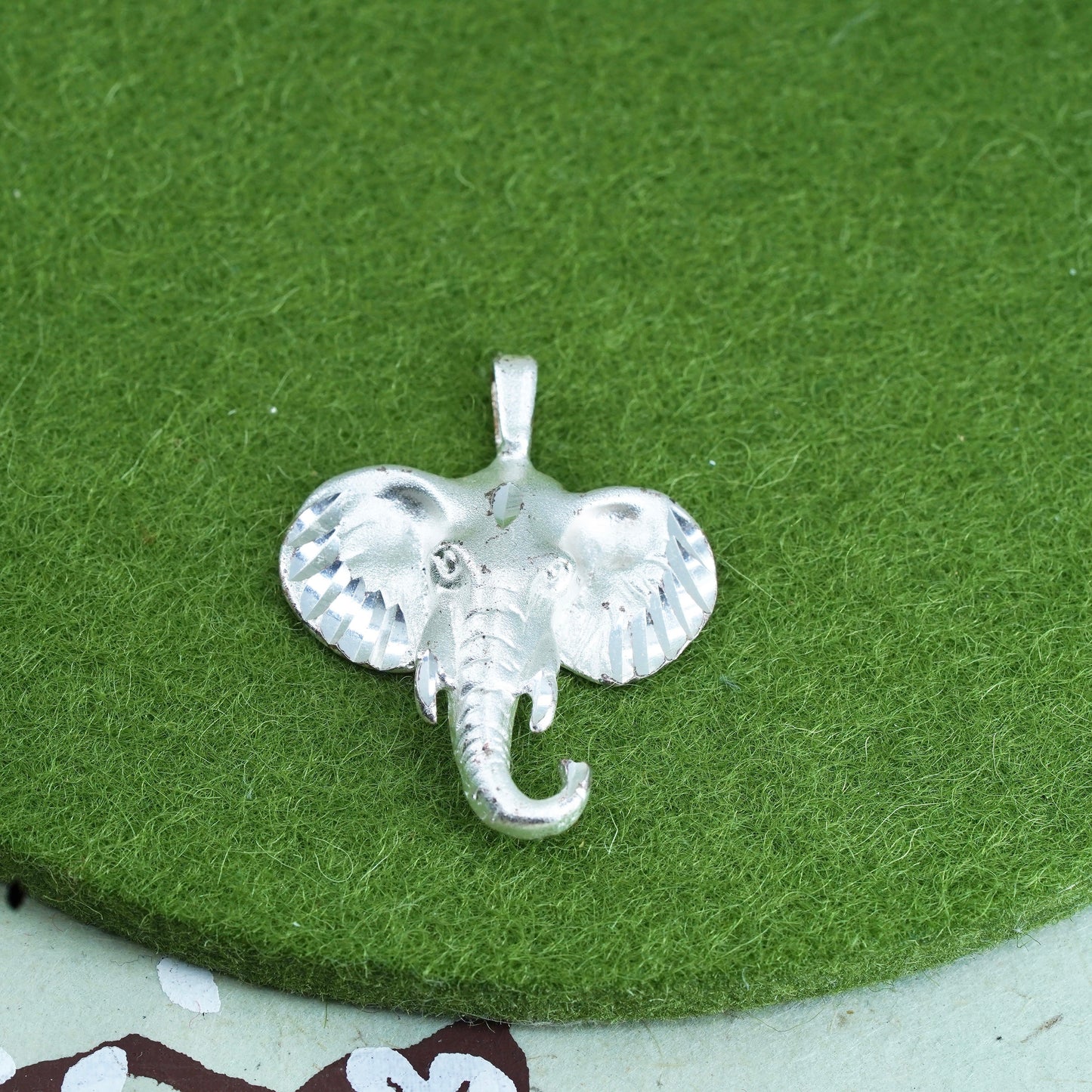 Vintage sterling silver handmade pendant, 925 elephant head charm